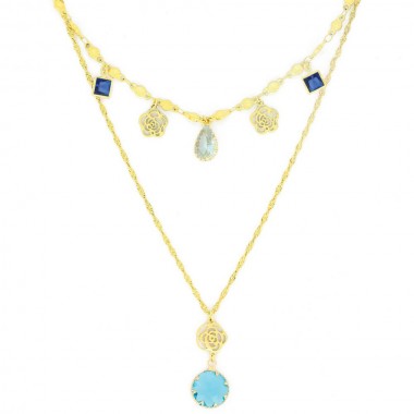 Collier Fleur de Vie Bleu Doré